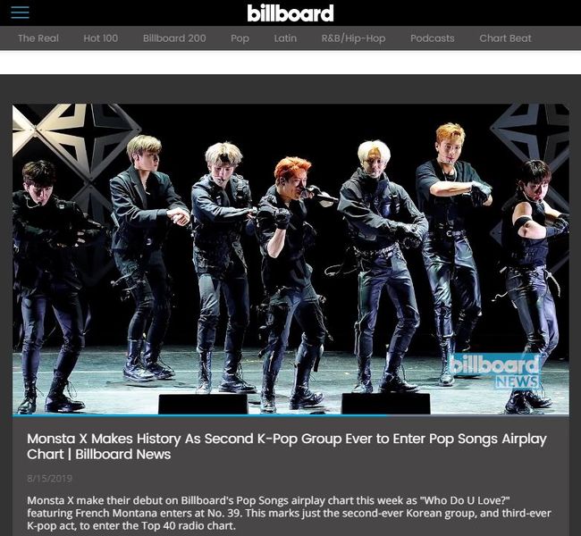 Monsta X enters Billboard's Pop Songs Airplay chart